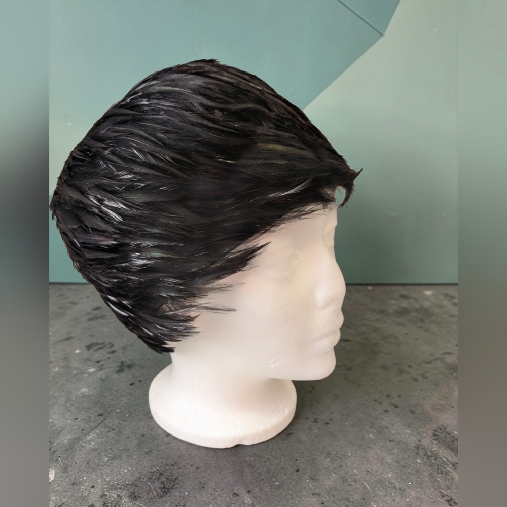 Vintage 1960s Jack McConnell Style Iridescent Pheasant Feather Swirl Pillbox Hat